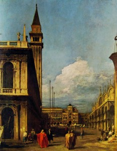 Canaletto: La piazzetta verso la torre dell'orologio